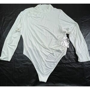 Good American White Body Suit Unitard Rouched Mock‎ Neck Size 8 (Womens 5X)
